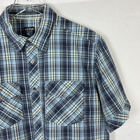 Kuhl Mens Shirt Short Sleeve Button Front Blue Plaid Men's Medium - Picture 3 of 10